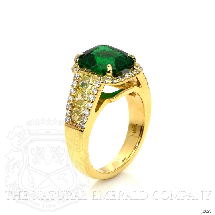 3.74 Ct. Emerald Natural Diamond Pave Ring, 18K Yellow Gold