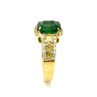 3.74 Ct. Emerald Natural Diamond Pave Ring, 18K Yellow Gold Image