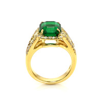 3.74 Ct. Emerald Natural Diamond Pave Ring, 18K Yellow Gold Image