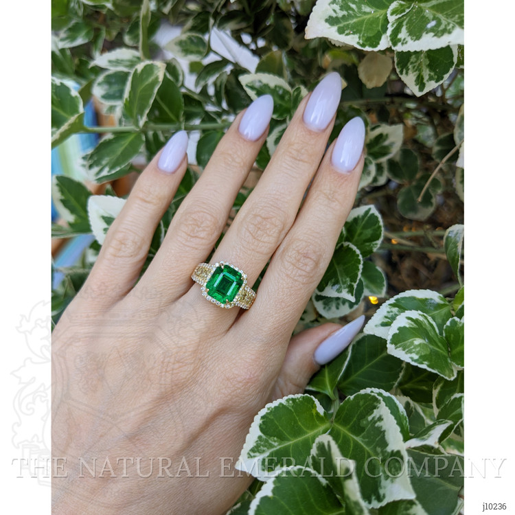 3.74 Ct. Emerald Natural Diamond Pave Ring, 18K Yellow Gold