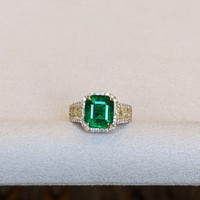 3.74 Ct. Emerald Natural Diamond Pave Ring, 18K Yellow Gold Life Style