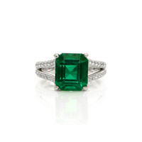 4.95 Ct. Emerald and Natural Diamond Pave Ring, 18K White Gold Video