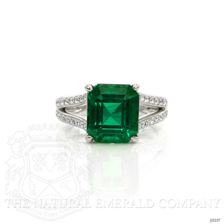 4.95 Ct. Emerald and Natural Diamond Pave Ring, 18K White Gold