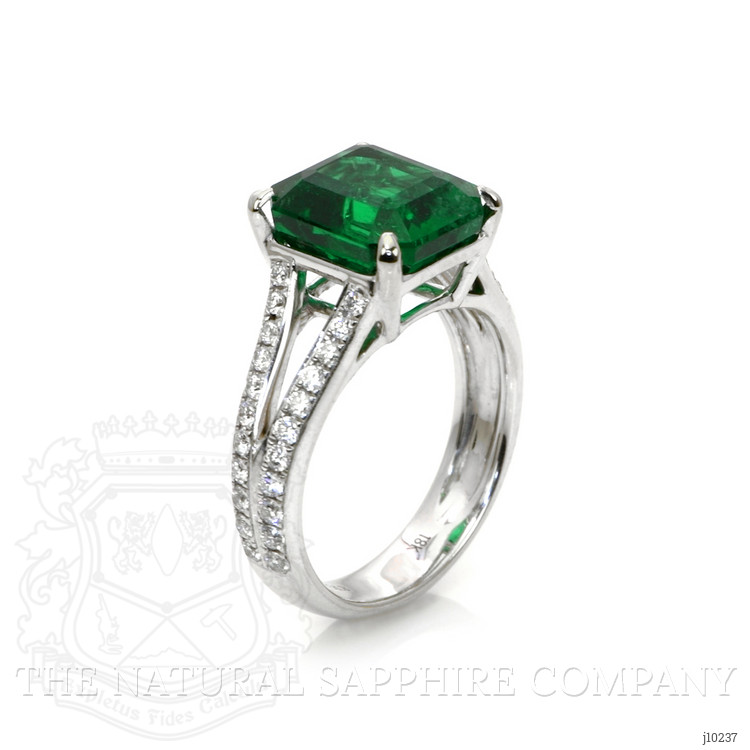 4.95 Ct. Emerald and Natural Diamond Pave Ring, 18K White Gold