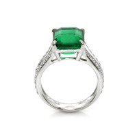 4.95 Ct. Emerald and Natural Diamond Pave Ring, 18K White Gold Image