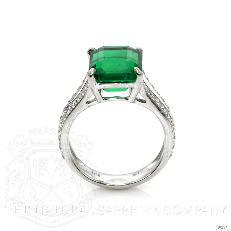 4.95 Ct. Emerald and Natural Diamond Pave Ring, 18K White Gold