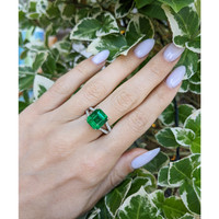 4.95 Ct. Emerald and Natural Diamond Pave Ring, 18K White Gold Life Style