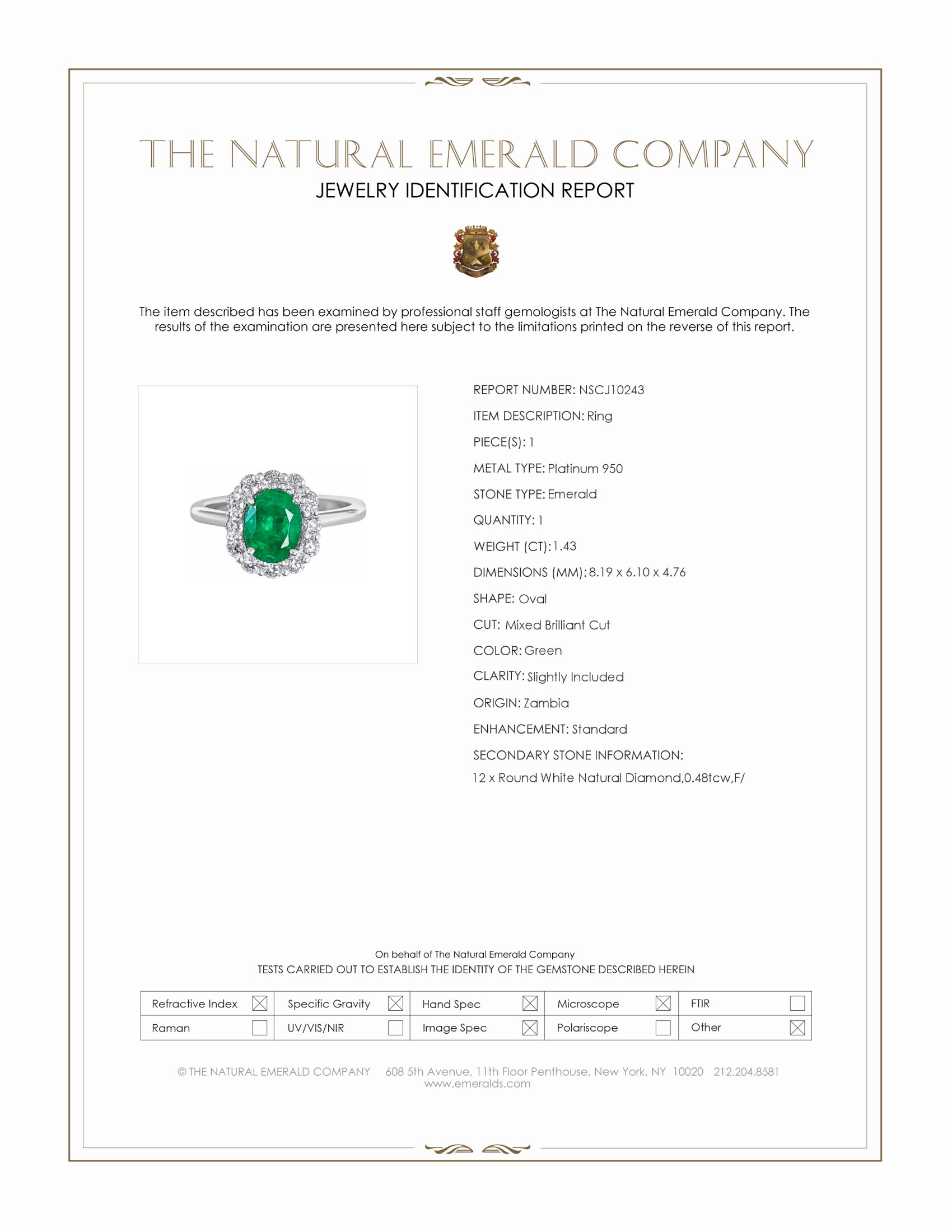 1.43 Ct. Emerald and Natural Diamond Halo Ring, Platinum 950