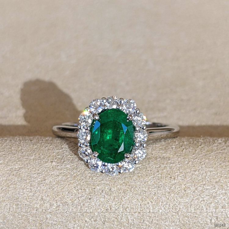 1.43 Ct. Emerald and Natural Diamond Halo Ring, Platinum 950