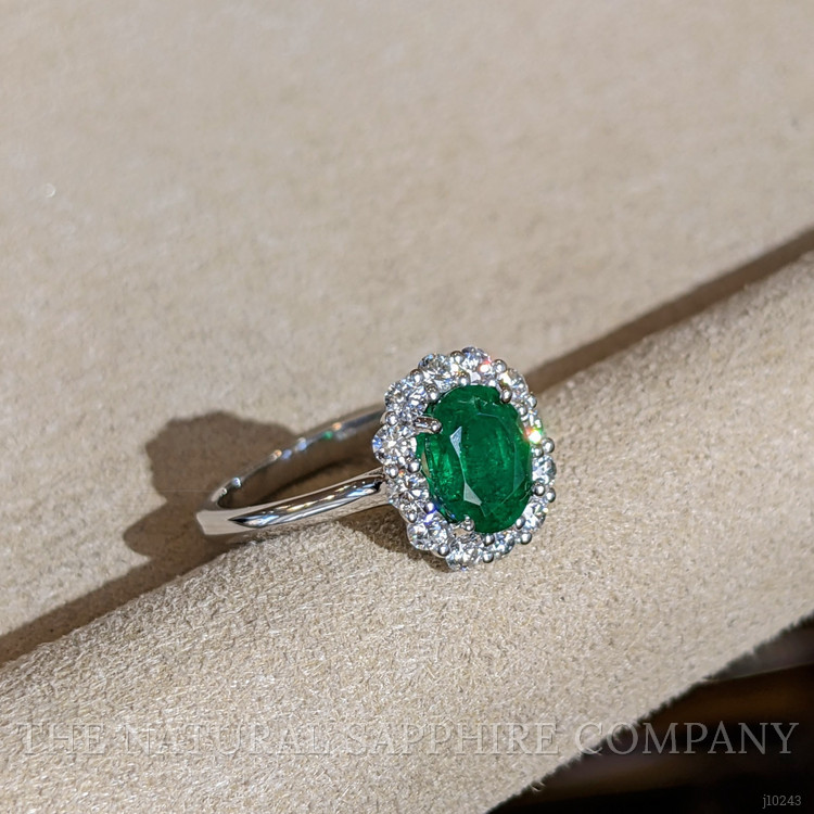 1.43 Ct. Emerald Natural Diamond Halo Ring, Platinum 950
