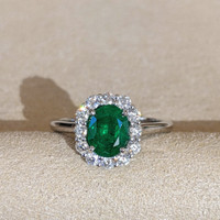 1.43 Ct. Emerald Natural Diamond Halo Ring, Platinum 950 Image