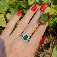 1.43 Ct. Emerald Natural Diamond Halo Ring, Platinum 950 Life Style
