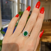 1.43 Ct. Emerald Natural Diamond Halo Ring, Platinum 950 Life Style