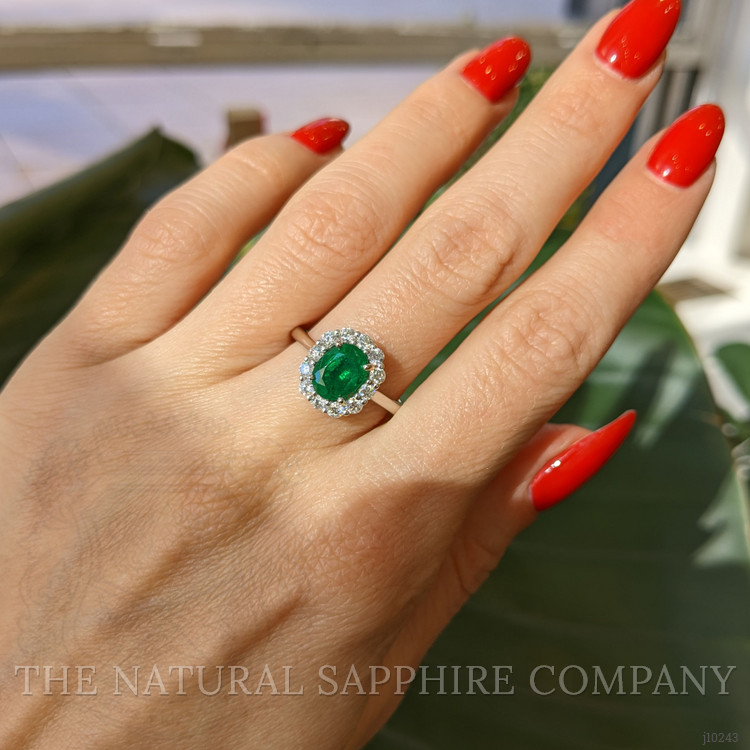 1.43 Ct. Emerald Natural Diamond Halo Ring, Platinum 950