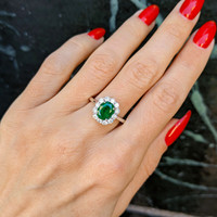 1.43 Ct. Emerald Natural Diamond Halo Ring, Platinum 950 Life Style
