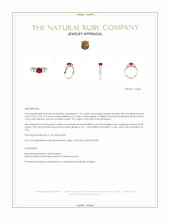 1.01 Ct. Pinkish Red Ruby and Natural Diamond Three Stone Ring, 14K White Gold Appraisal