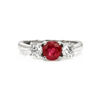 1.01 Ct. Pinkish Red Ruby and Natural Diamond Three Stone Ring, 14K White Gold Video