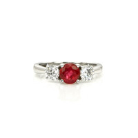1.01 Ct. Ruby Natural Diamond Three Stone Ring, 14K White Gold Video