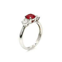 1.01 Ct. Ruby Natural Diamond Three Stone Ring, 14K White Gold Image
