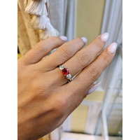 1.01 Ct. Ruby Natural Diamond Three Stone Ring, 14K White Gold Life Style