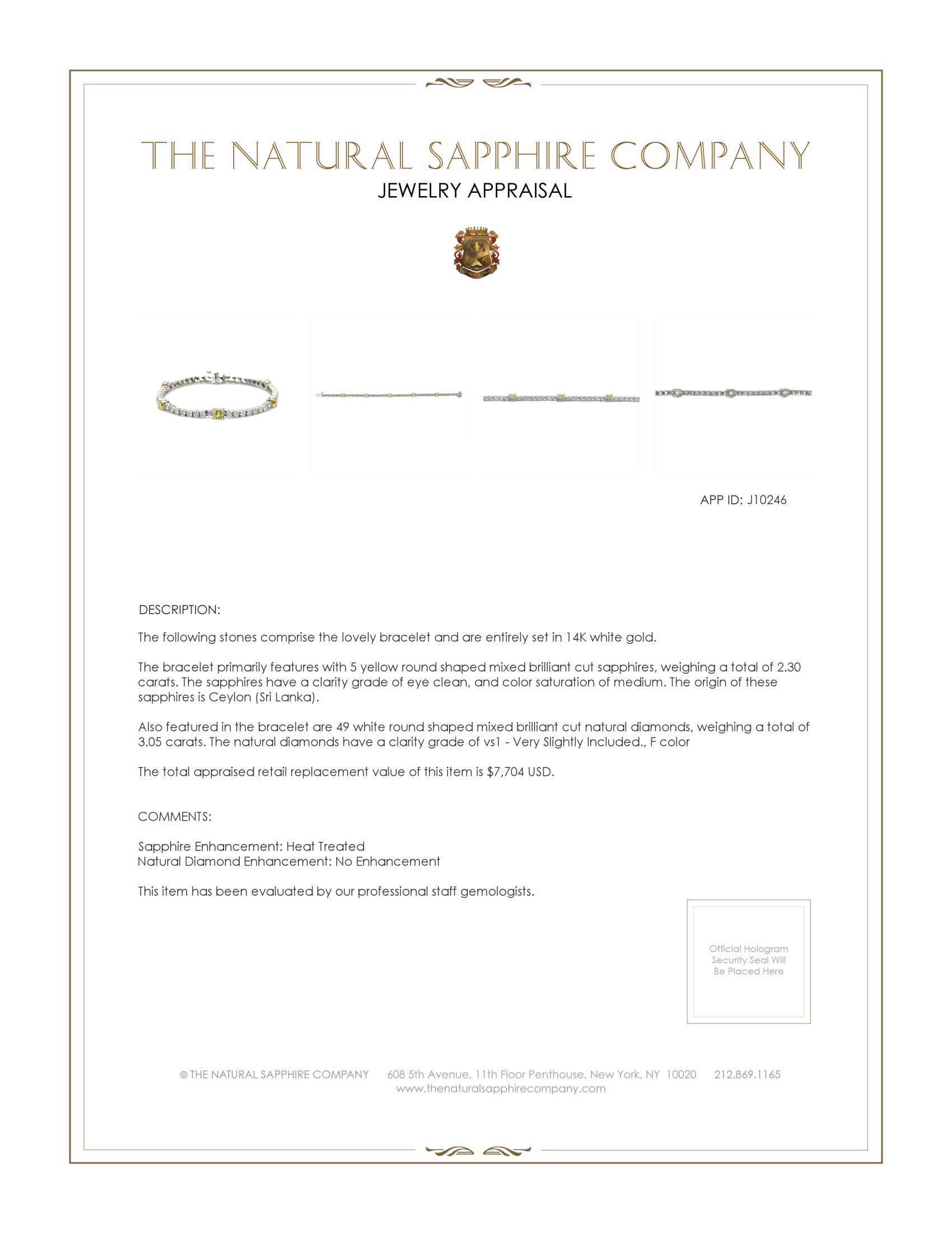 2.30 Ct.Tw. Yellow Sapphire and Natural Diamond Halo Bracelet, 14K White Gold