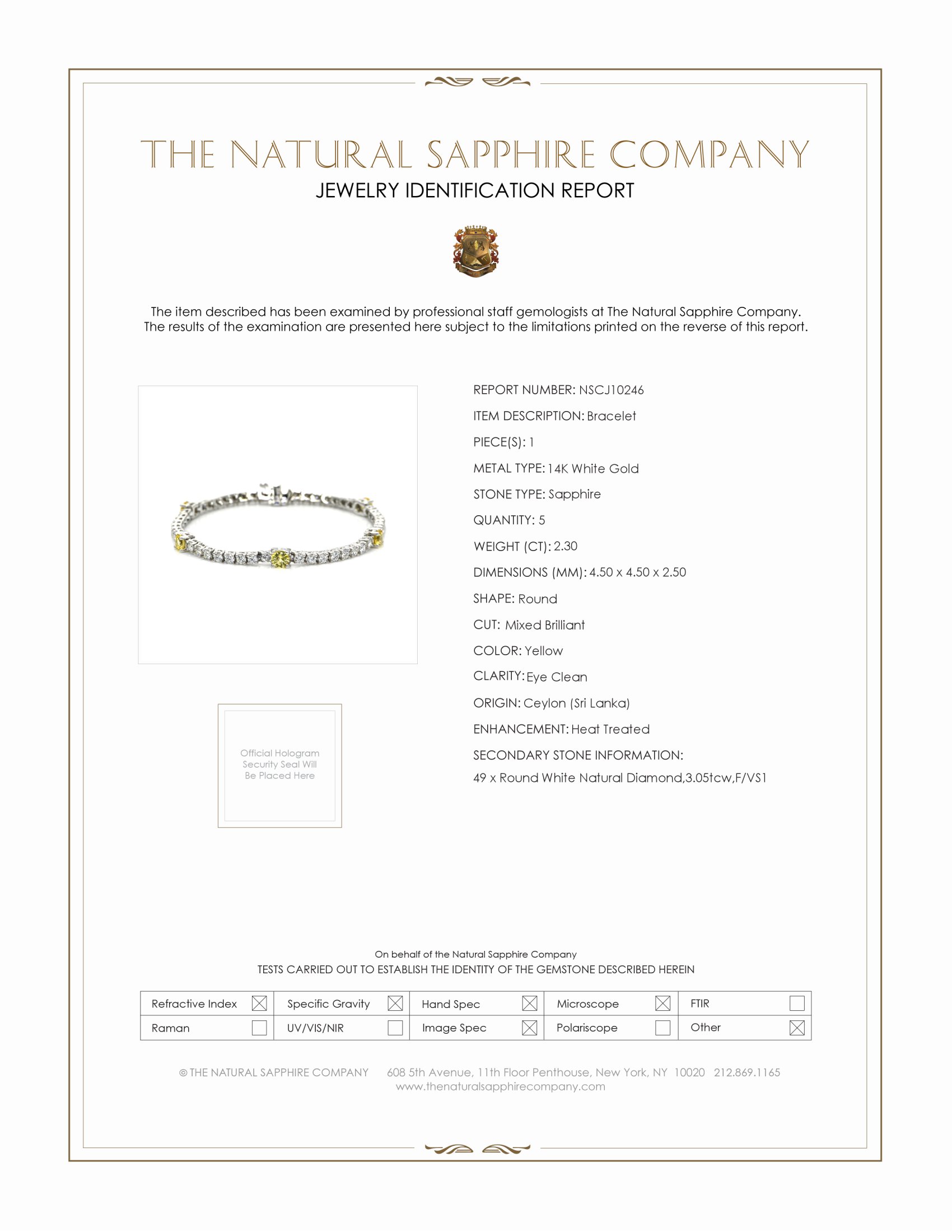 2.30 Ct.Tw. Yellow Sapphire and Natural Diamond Halo Bracelet, 14K White Gold