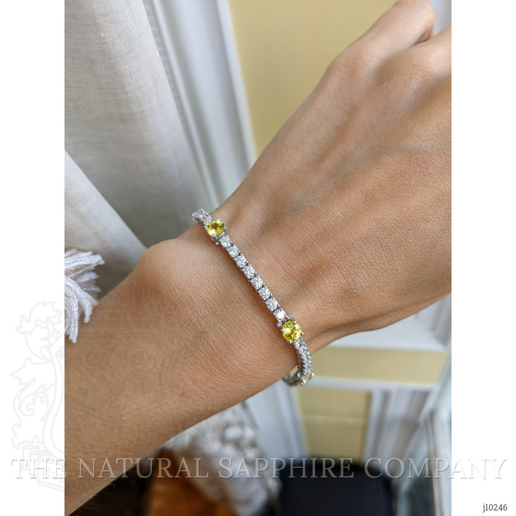 2.30 Ct.Tw. Yellow Sapphire and Natural Diamond Halo Bracelet, 14K White Gold