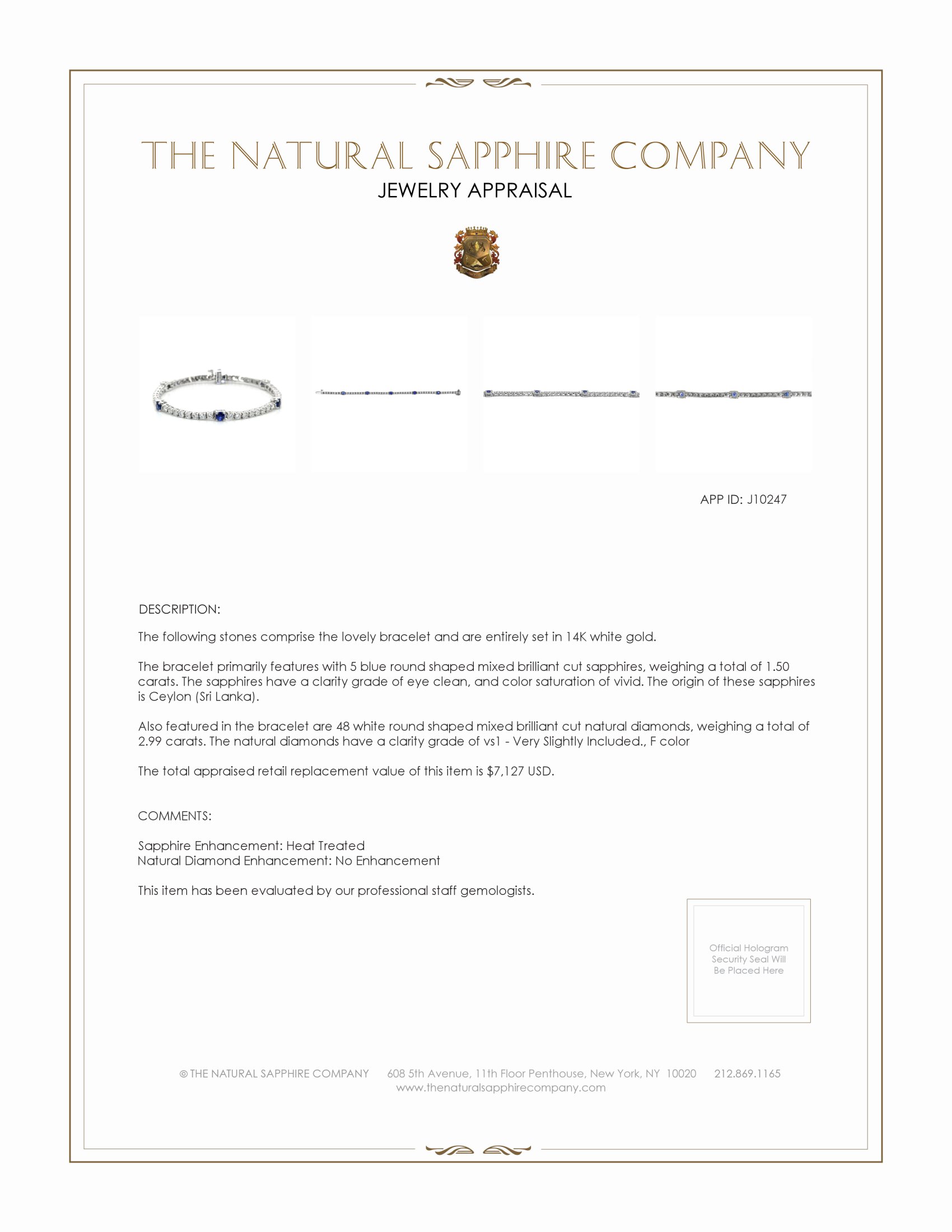 1.50 Ct.Tw. Blue Sapphire and Natural Diamond Halo Bracelet, 14K White Gold