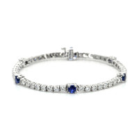 1.50 Ct.Tw. Blue Sapphire and Natural Diamond Halo Bracelet, 14K White Gold Video