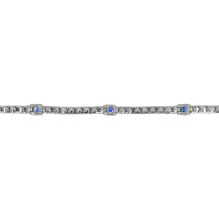 1.50 Ct.Tw. Blue Sapphire and Natural Diamond Halo Bracelet, 14K White Gold Image