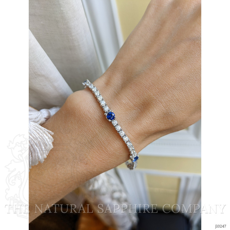 1.50 Ct.Tw. Blue Sapphire and Natural Diamond Halo Bracelet, 14K White Gold