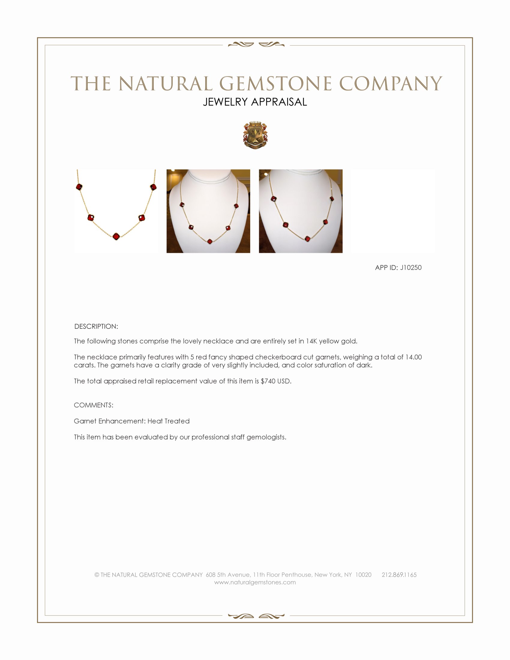 14.00 Ct. Garnet Bezel Necklace, 14K Yellow Gold