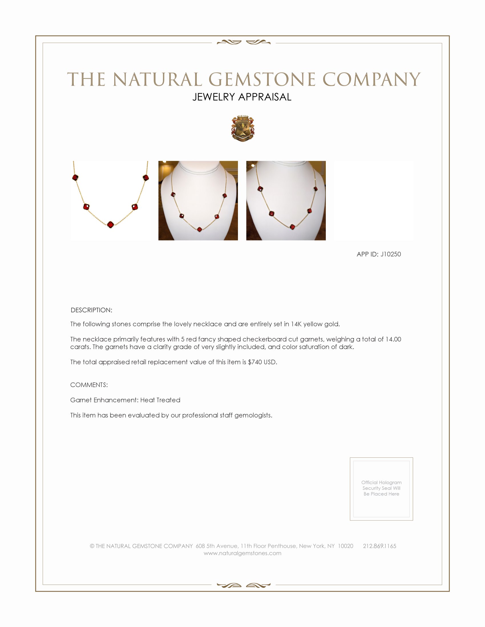 14.00 Ct. Garnet Bezel Necklace, 14K Yellow Gold