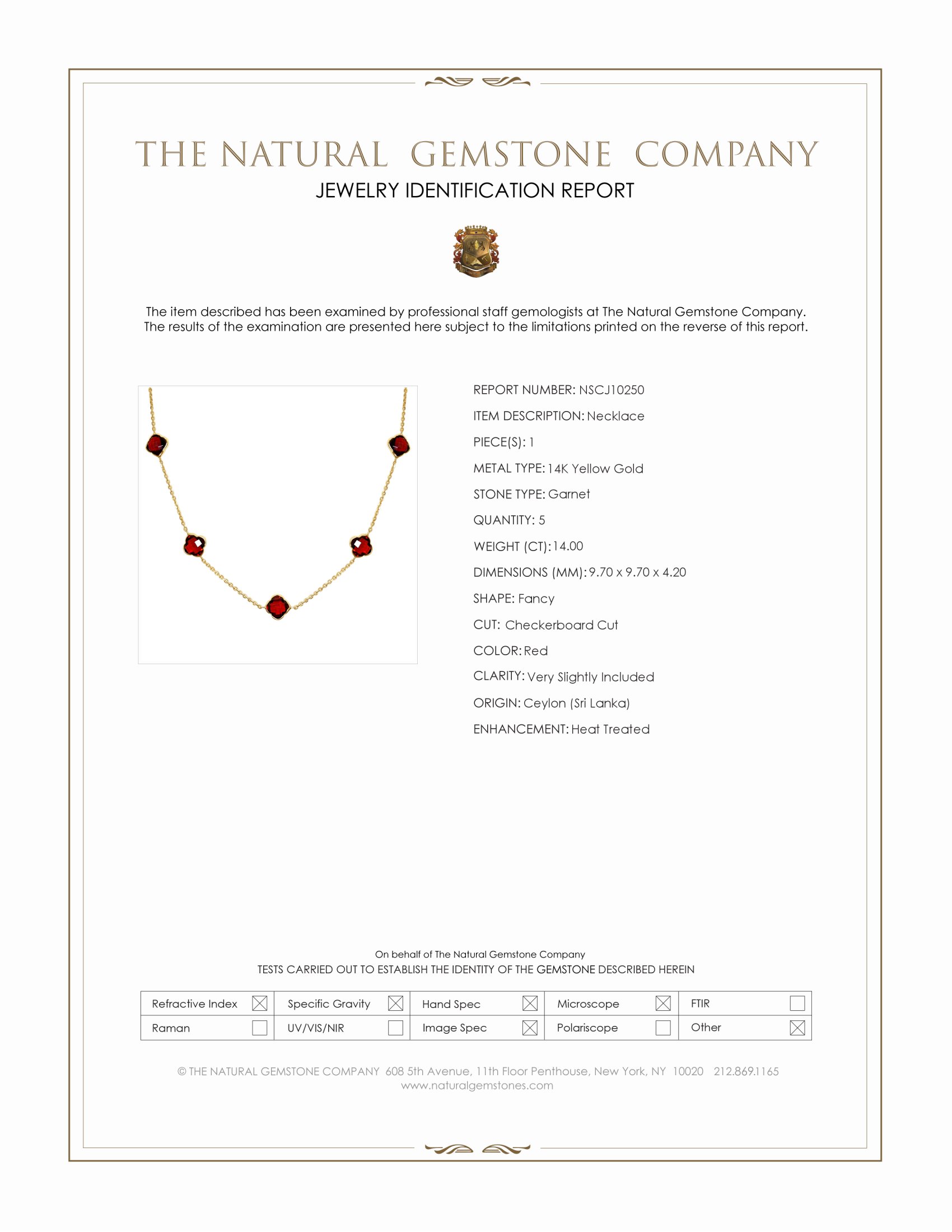 14.00 Ct. Garnet Bezel Necklace, 14K Yellow Gold
