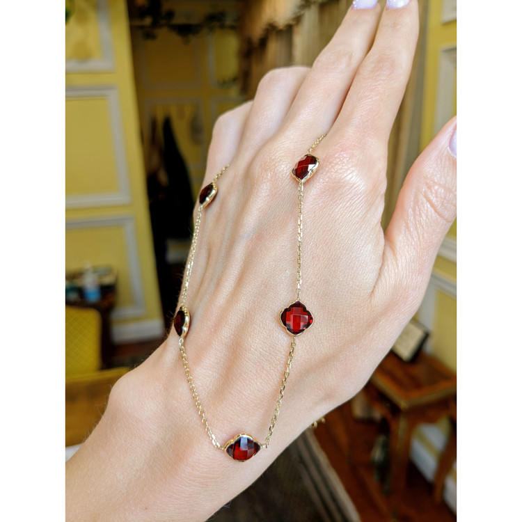 14.00 Ct. Garnet Bezel Necklace, 14K Yellow Gold