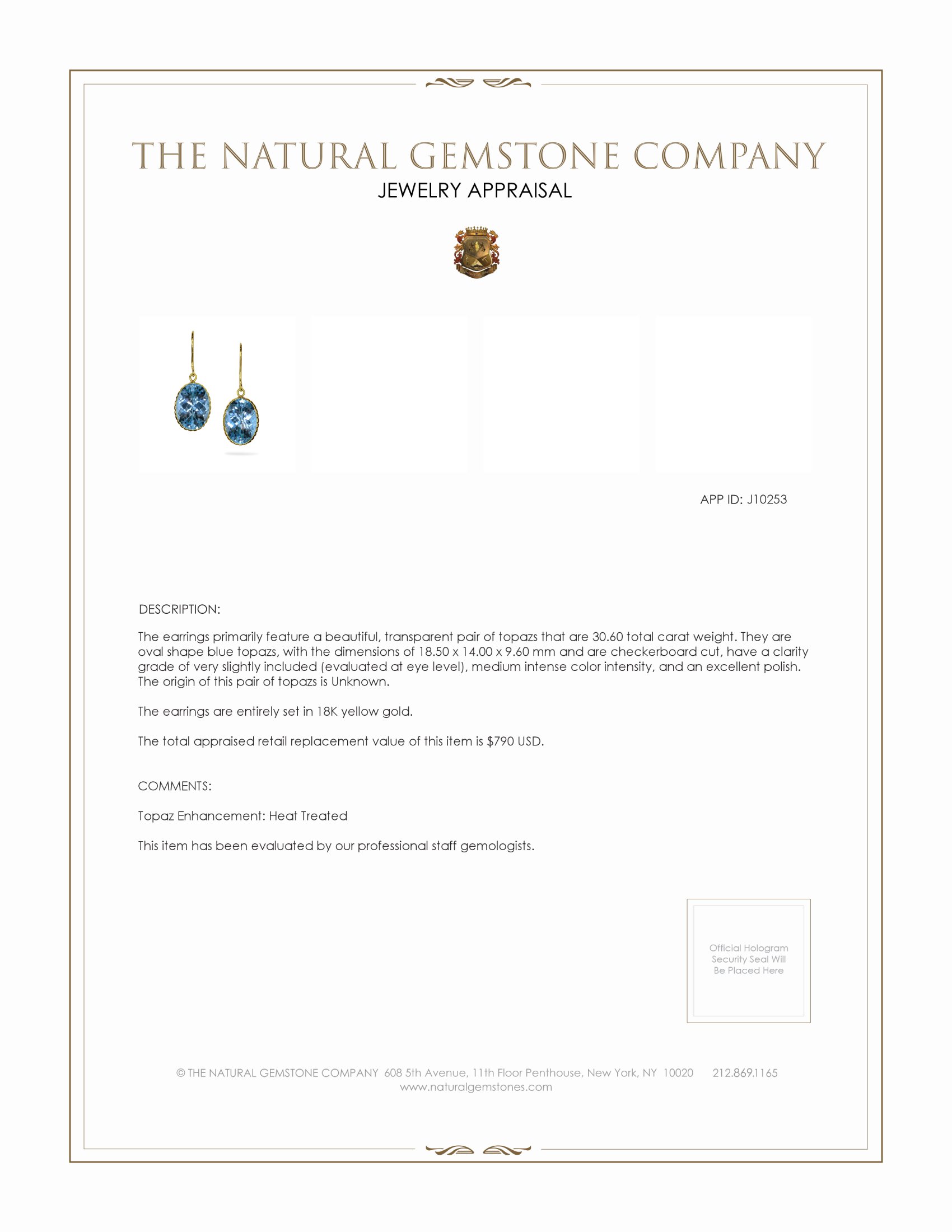 30.60 Ct.Tw. Blue Topaz Drops Earrings, 18K Yellow Gold