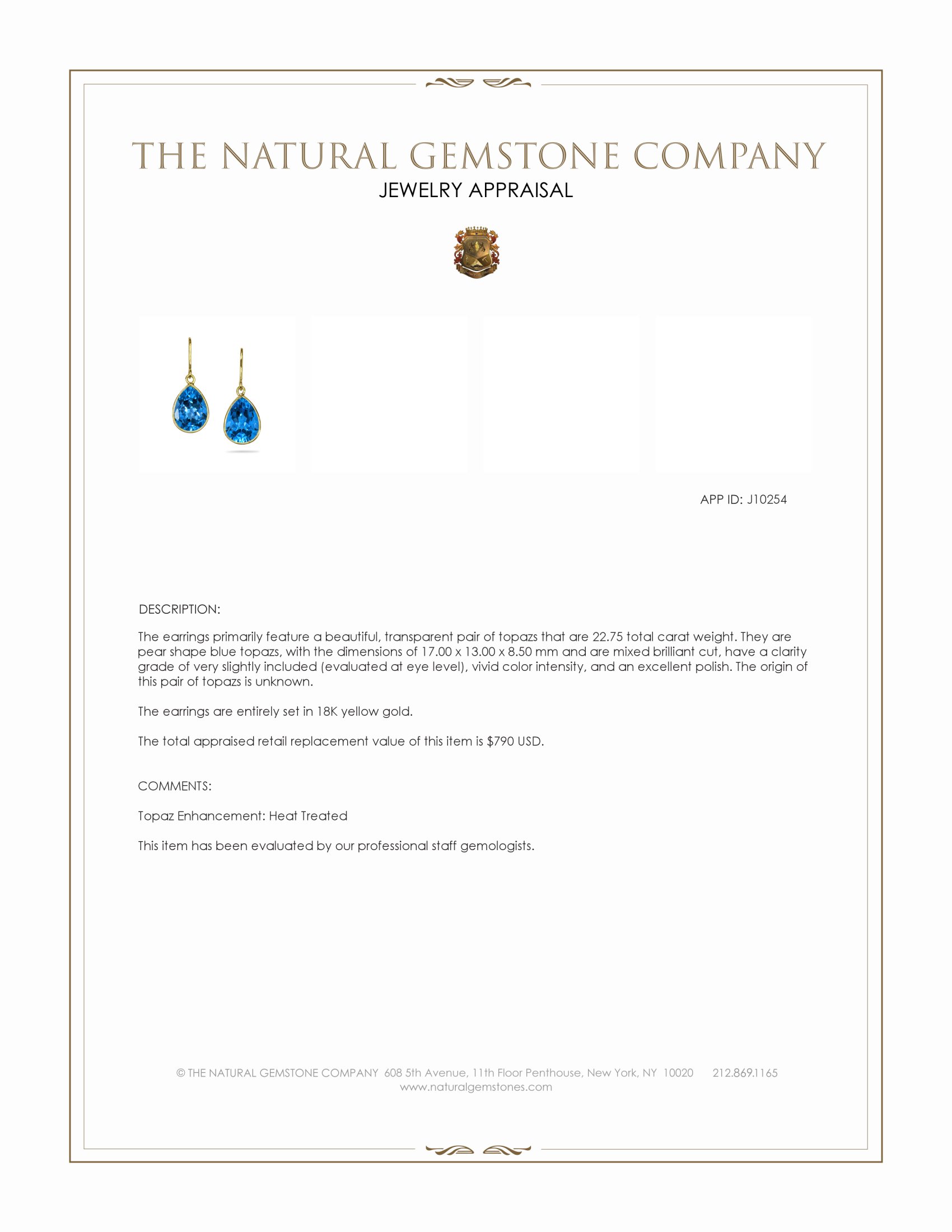 22.75 Ct.Tw. Blue Topaz Drops Earrings, 18K Yellow Gold