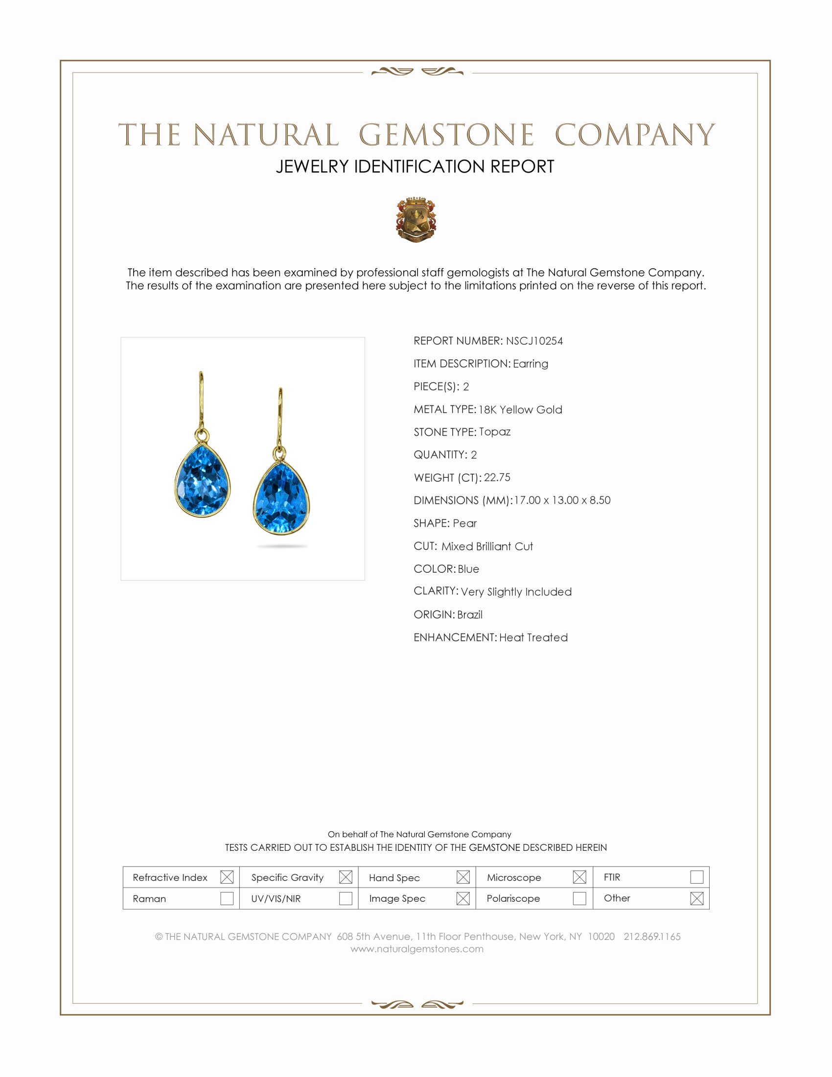 22.75 Ct.Tw. Blue Topaz Drops Earrings, 18K Yellow Gold