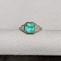 1.87 Ct. Emerald Natural Diamond Vedic Ring, 18K White & Yellow Life Style