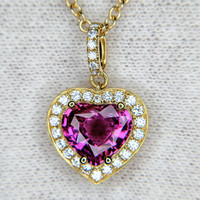 2.04 Ct. Pink Sapphire and Natural Diamond Pave Pendant, 18K Yellow Gold Image