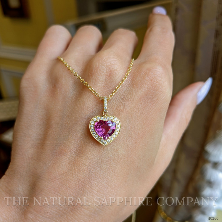 2.04 Ct. Pink Sapphire and Natural Diamond Pave Pendant, 18K Yellow Gold