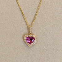 2.04 Ct. Pink Sapphire and Natural Diamond Pave Pendant, 18K Yellow Gold Life Style
