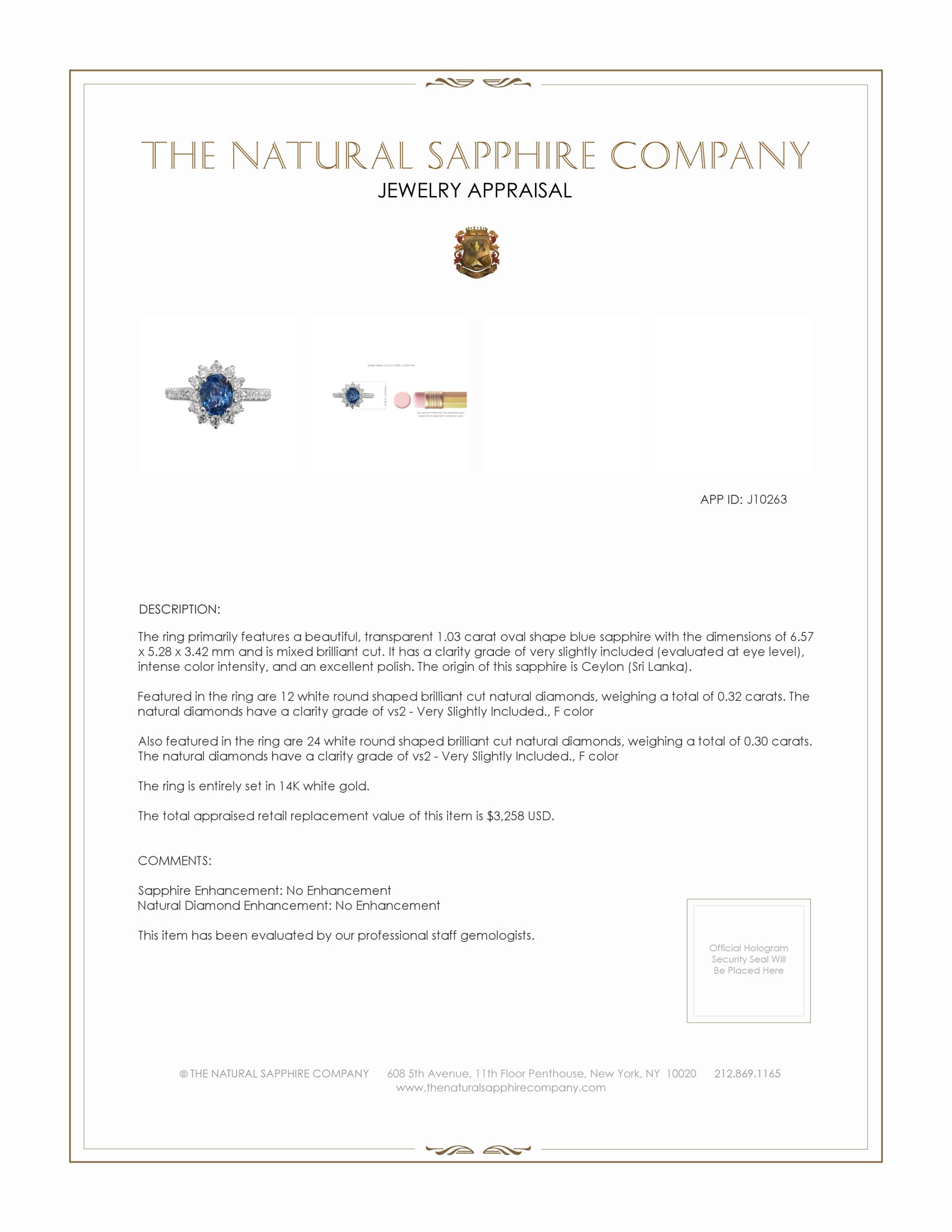 1.03 Ct. Blue Sapphire and Natural Diamond Pave Ring, 14K White Gold