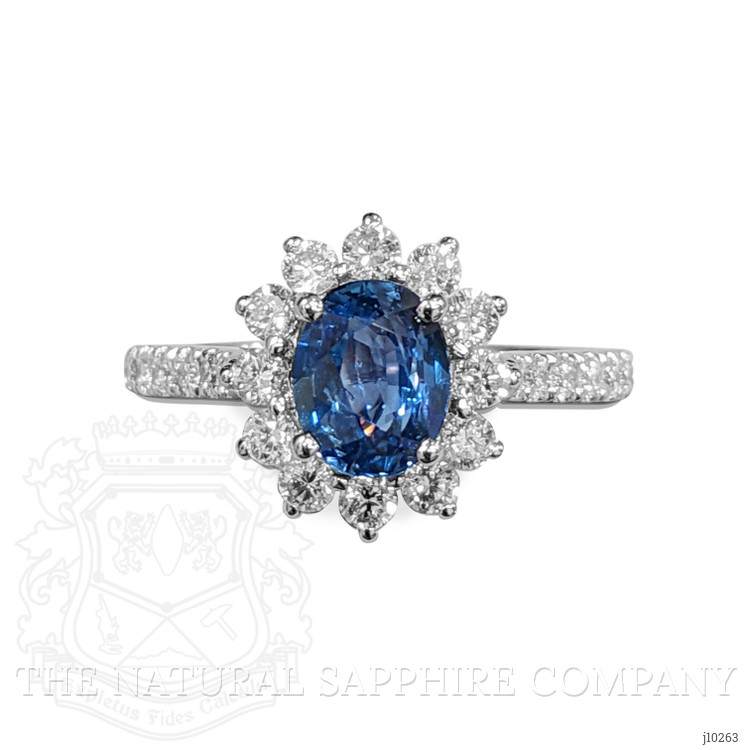1.03 Ct. Blue Sapphire and Natural Diamond Pave Ring, 14K White Gold