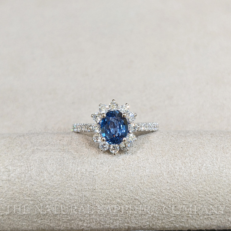1.03 Ct. Blue Sapphire and Natural Diamond Pave Ring, 14K White Gold