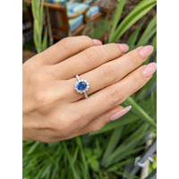 1.03 Ct. Blue Sapphire and Natural Diamond Pave Ring, 14K White Gold Life Style
