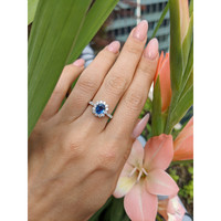 1.03 Ct. Blue Sapphire and Natural Diamond Pave Ring, 14K White Gold Life Style