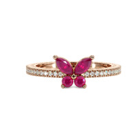 0.35 Ct. Pinkish Red Ruby Multi Stone Ring, 14K Rose Gold Video