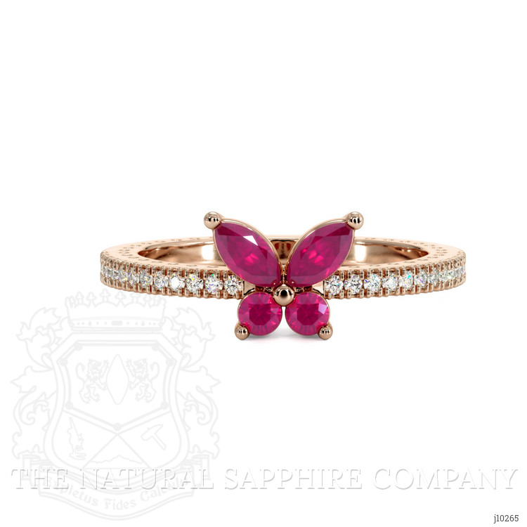 0.35 Ct. Pinkish Red Ruby Multi Stone Ring, 14K Rose Gold