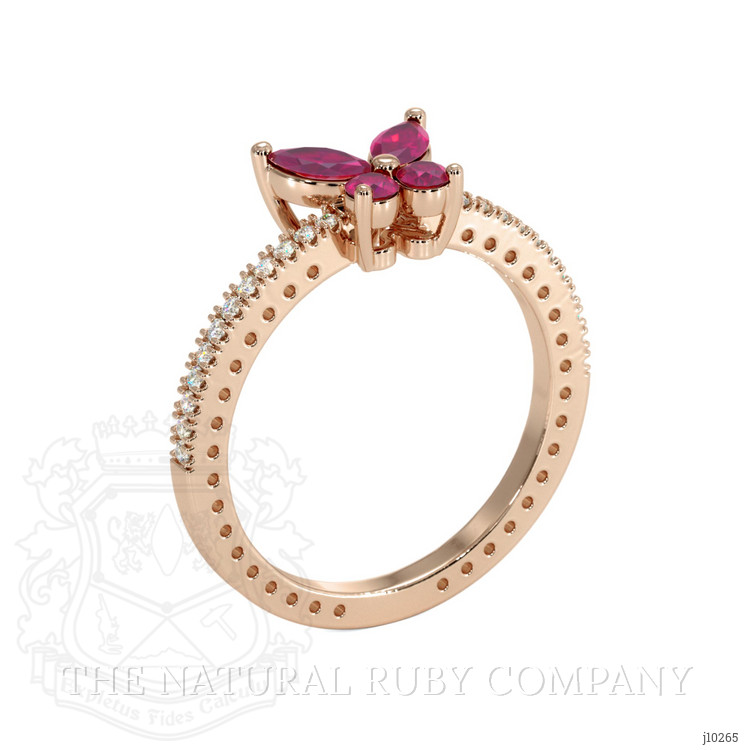 0.35 Ct. Pinkish Red Ruby Multi Stone Ring, 14K Rose Gold